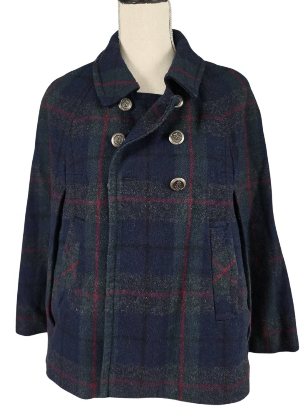 Ann Taylor LOFT Wool Blend Plaid Double Breasted Cape Jacket Poncho Coat XS/S